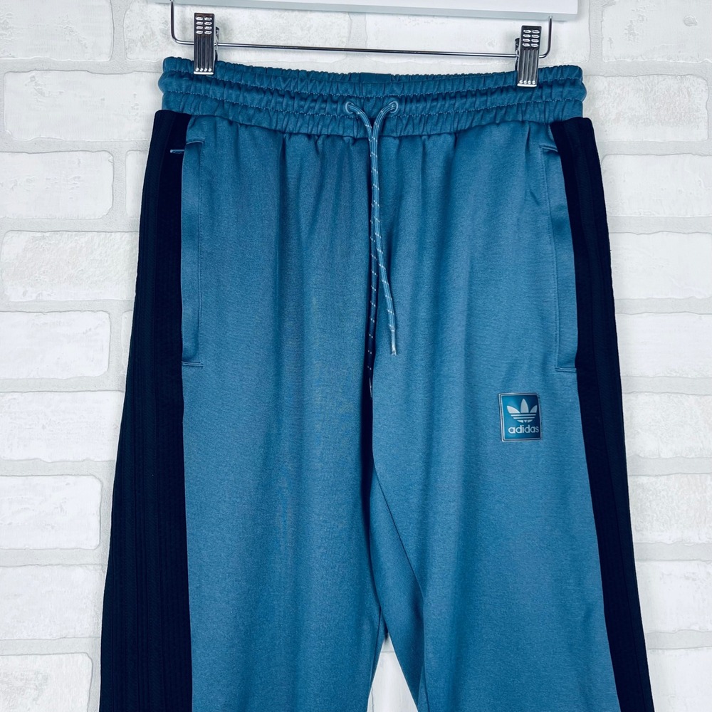 Adidas Originals Mens Teal Navy Blue‎ Colorblock Trefoil Track Pants Joggers - Picture 3 of 12